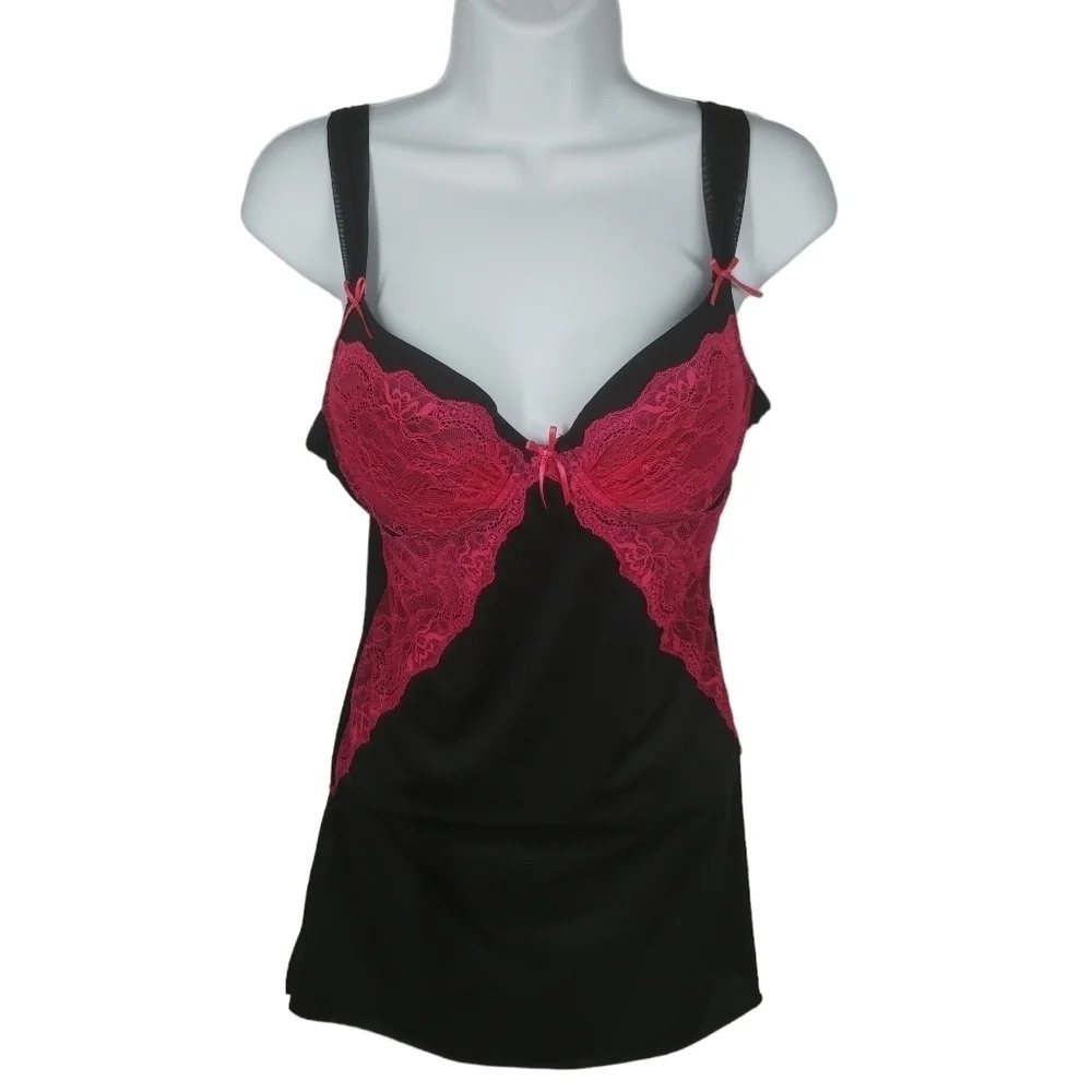 Sophie B Babydoll Lingerie Black Pink Lace Medium